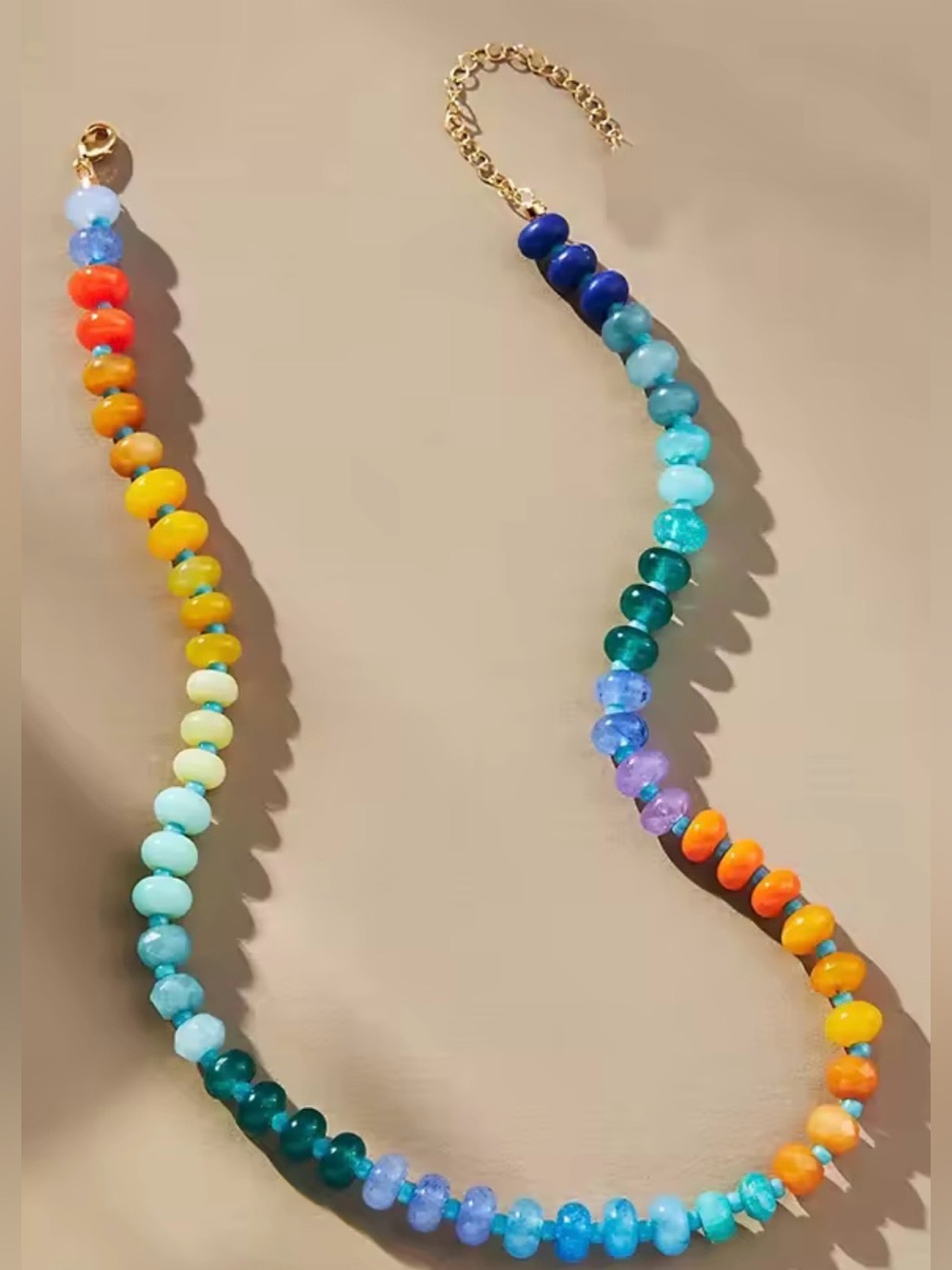 Multicolor Stone Beaded  Necklace — Vibrant Rainbow Strand